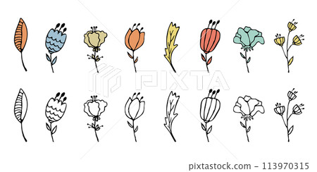 Cute hand drawn flowers, vector set 113970315