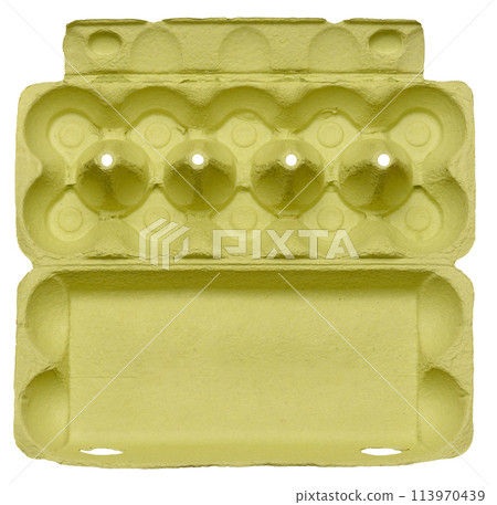 Green recycled egg carton box on isolated background, storage. Green recycled egg carton box on isolated background, storage. 113970439