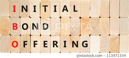 IBO initial bond offering symbol. Concept words IBO initial bond offering on beautiful wooden blocks. Beautiful wooden block background. Business IBO initial bond offering concept. Copy space. 113971334