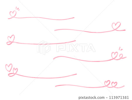 Handwritten line set of watercolor hearts, decorative borders, text decoration 113971381