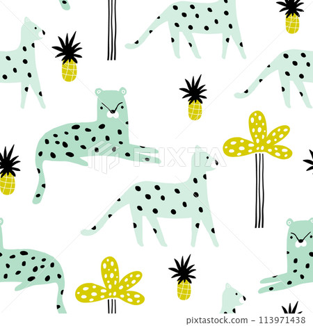 Seamless pattern with cheetahs. Vector illustration Seamless pattern with cheetahs. Vector illustration 113971438