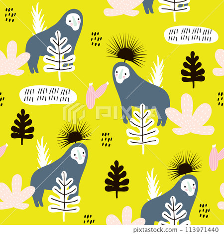 Seamless pattern with gorillas. Vector illustration Seamless pattern with gorillas. Vector illustration 113971440