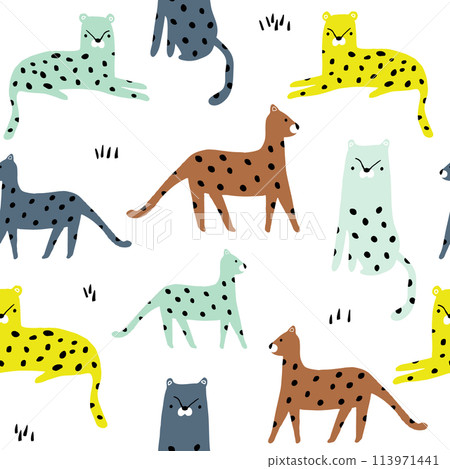 Seamless pattern with cheetahs. Vector illustration Seamless pattern with cheetahs. Vector illustration 113971441