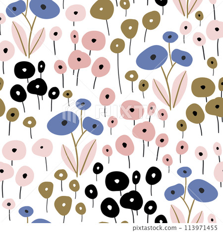 Seamless pattern with flowers. Creative minimalistic floral texture. Great for fabric, textile Vector Illustration Seamless pattern with flowers. Creative minimalistic floral texture. Great for fabric, textile Vector Illustration 113971455