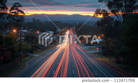 A city photographed with a slow shutter 113971709
