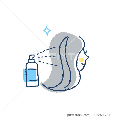 A woman using hair mist and hairspray A woman using hair mist and hairspray 113971785
