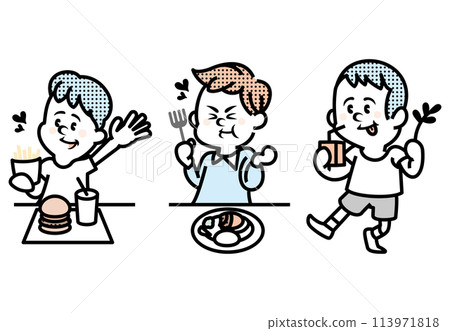 男孩吃東西的插圖 113971818