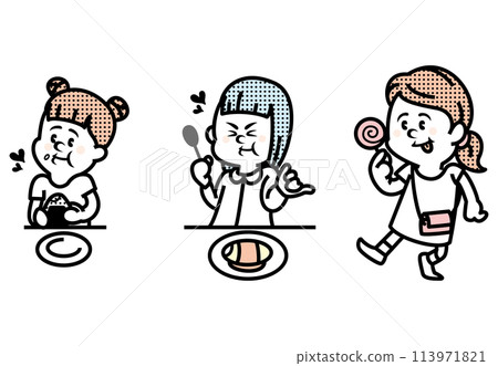 一個女孩吃東西的插圖 113971821