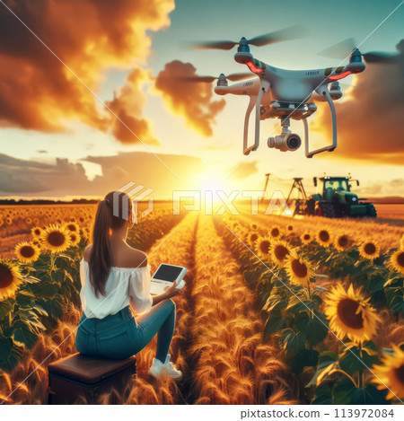 woman with white drone flying drone woman with white drone flying drone 113972084