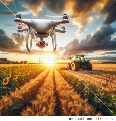 white drone flying over the field white drone flying over the field 113972099
