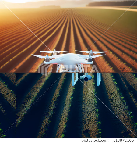 white drone on the field at sunset white drone on the field at sunset 113972100