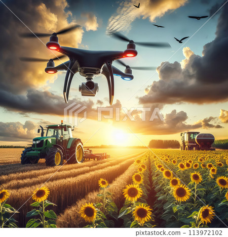 drone flying on the field drone flying on the field 113972102