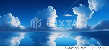 Scenery of blue sky reflected on the water 113972183