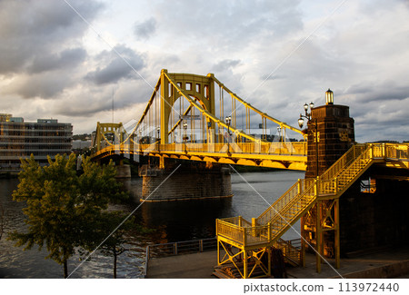 The 9th Street Rachel Carson Bridge at sunset in Pittsburgh 113972440
