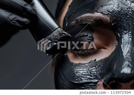 Black Charcoal Peel-Off Mask Application, High Contrast, AI Created 113972504