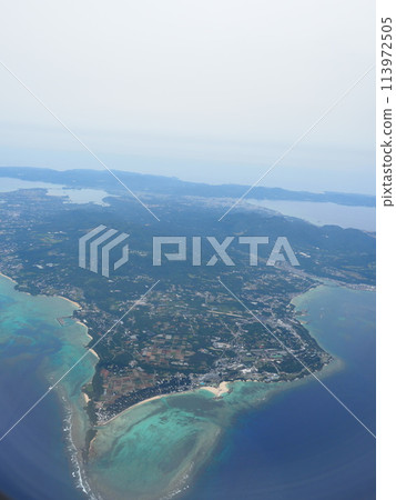 View of Okinawa main island (Naha) from an airplane View of Okinawa main island (Naha) from an airplane 113972505