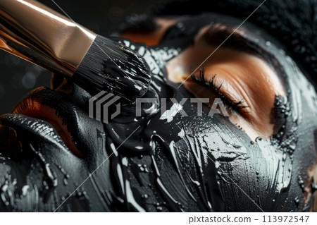 Black Charcoal Peel-Off Mask Application, High Contrast, AI Created 113972547