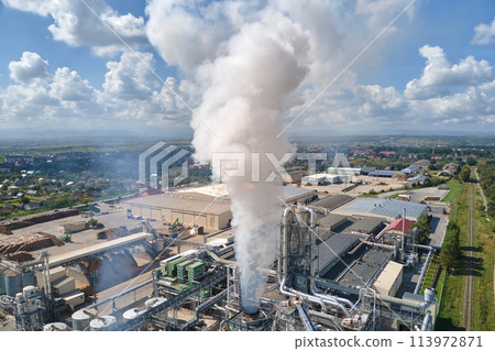 Aerial view of factory with high plant manufacture structure. Global production and manufacturing concept. Aerial view of factory with high plant manufacture structure. Global production and manufacturing concept. 113972871