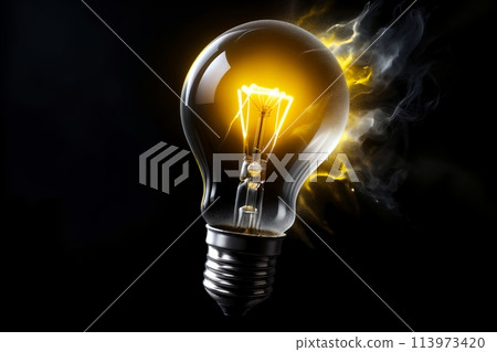 light bulb in complete darkness 113973420