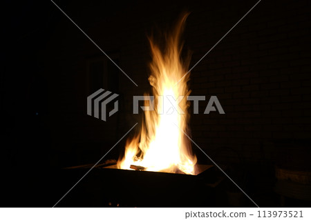 A large tongue of flame in the grill A large tongue of flame in the grill 113973521