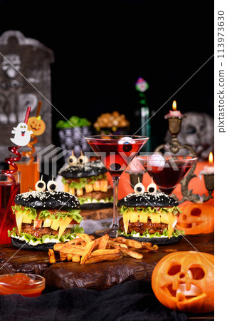 Halloween Monster black burger 113973630