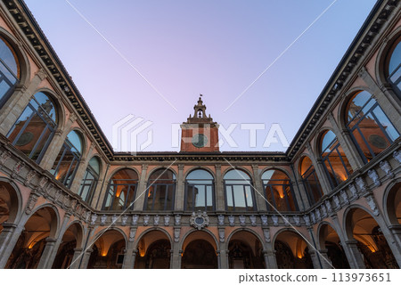 Stately entrance to Bologna university against a dusk backdrop Stately entrance to Bologna university against a dusk backdrop 113973651