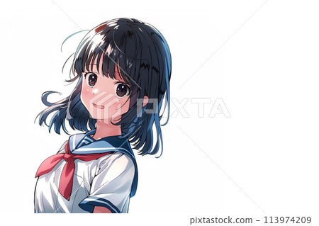 穿著夏季水手服的微笑高中女生（AI 生成圖像） 113974209