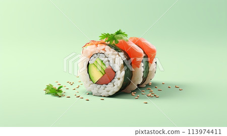 sushi on mint pastel background 113974411