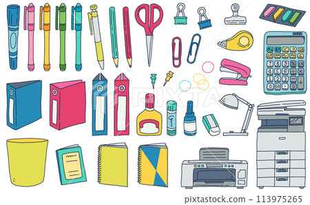 Hand drawn illustration set of office supplies stationery 113975265