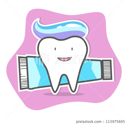 Teeth care and hygiene concept. Healthy happy teeth. Vector illustration 113975605
