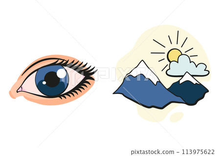 Cartoon sensory organ icon. Eye. Human senses education concept. Vector illustration isolated on white background 113975622