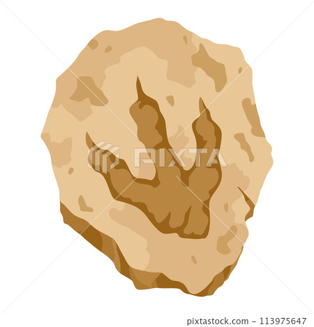 Archeology fossil stone with print of Jurassic dinosaur bones. Archeology reptile footprint, bone. Cartoon vector illustration 113975647