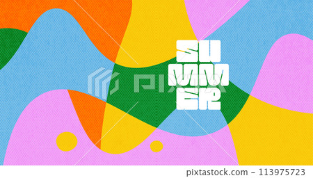 Abstract horizontal background with overlay liquid shapes. Flat Multicolored fluid graphics, summer layout, minimal packaging design, trendy curve cover art with vintage texture. Vector illustration. Abstract horizontal background with overlay liquid shapes. Flat Multicolored fluid graphics, summer layout, minimal packaging design, trendy curve cover art with vintage texture. Vector illustration. 113975723