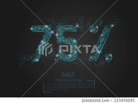 Abstract isolated blue 75 percent sale concept. Polygonal illustration looks like stars in the black night sky in space or flying glass shards. Digital design for website, web, internet. Abstract isolated blue 75 percent sale concept. Polygonal illustration looks like stars in the black night sky in space or flying glass shards. Digital design for website, web, internet. 113976095