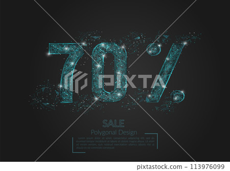 Abstract isolated blue 70 percent sale concept. Polygonal illustration looks like stars in the black night sky in space or flying glass shards. Digital design for website, web, internet. Abstract isolated blue 70 percent sale concept. Polygonal illustration looks like stars in the black night sky in space or flying glass shards. Digital design for website, web, internet. 113976099