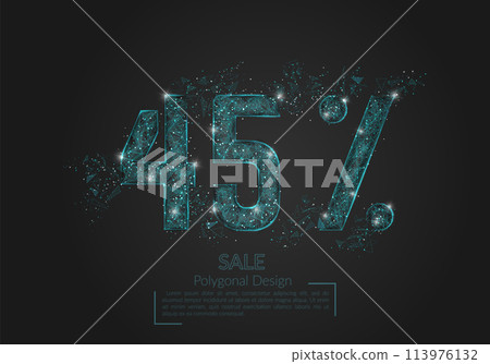 Abstract isolated blue 45 percent sale concept. Polygonal illustration looks like stars in the black night sky in space or flying glass shards. Digital design for website, web, internet. Abstract isolated blue 45 percent sale concept. Polygonal illustration looks like stars in the black night sky in space or flying glass shards. Digital design for website, web, internet. 113976132