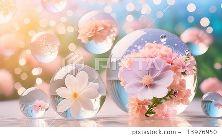 Beautiful image of water drops and flowers 113976950