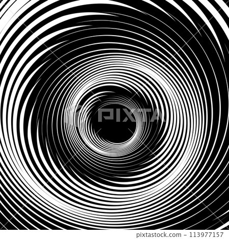 Spiral Vortex Movement Design. Abstract Textured Black and White Background. Vector Art. 113977157