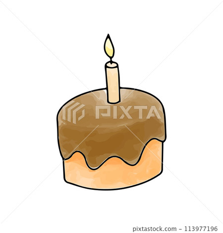 Cake with candle watercolor doodle element. Vector illustration. Cake with candle watercolor doodle element. Vector illustration. 113977196