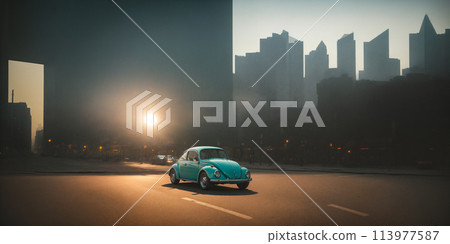 Retro car beetle on the streets of a big city 113977587