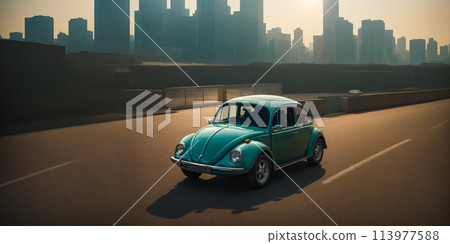 Retro car beetle on the streets of a big city Retro car beetle on the streets of a big city 113977588