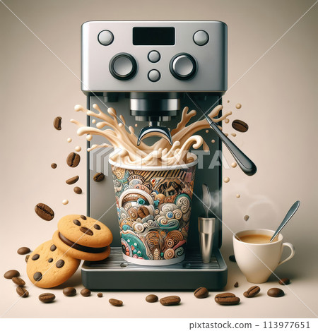 coffee beans with cup of coffee coffee beans with cup of coffee 113977651