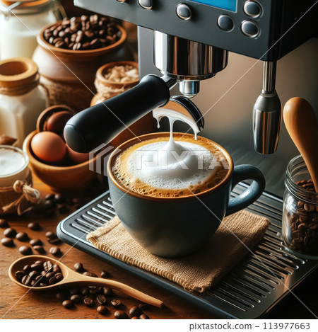 cup of coffee and coffee beans cup of coffee and coffee beans 113977663