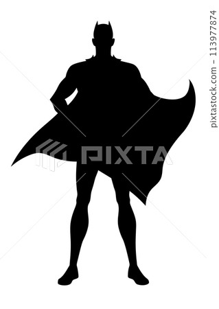 Silhouette of a Superhero with cape posing Silhouette of a Superhero with cape posing 113977874