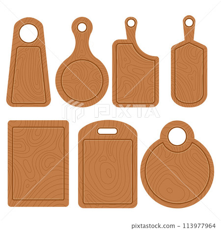 Set of empty wooden cutting boards on a white background Flat style 113977964