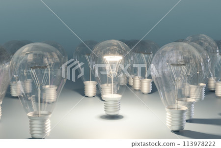 Group of light bulbs on table 3d render illustration Group of light bulbs on table 3d render illustration 113978222