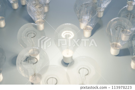 Group of light bulbs on table 3d render illustration Group of light bulbs on table 3d render illustration 113978223