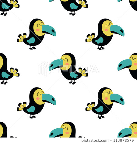 cute toucan character seamless pattern 113978579