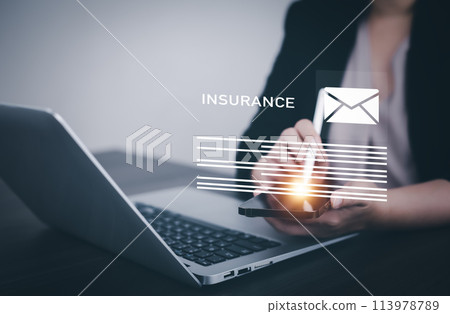 Online Insurance form agreements concept, Business people using laptops with E-mail insurance contract e-signing digital online, document management, concerning mortgage loan offer for house insurance Online Insurance form agreements concept, Business people using laptops with E-mail insurance contract e-signing digital online, document management, concerning mortgage loan offer for house insurance 113978789