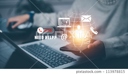 SOS with Emergency app concept, Business people using a laptop and touch bar Emergency app at home, call phone, Chat message icon, Emergency application from smartphone for elderly, call for help SOS with Emergency app concept, Business people using a laptop and touch bar Emergency app at home, call phone, Chat message icon, Emergency application from smartphone for elderly, call for help 113978815